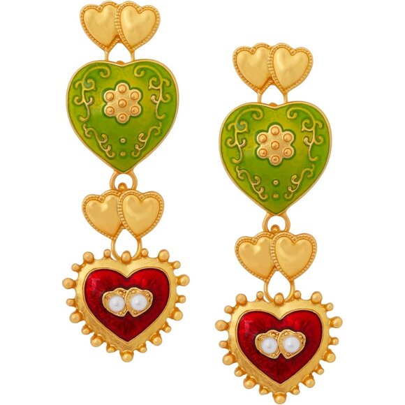 Jewelry - Byzantine Dangle Earrings Zinc Colorful Retro Heart Statement Jewelry
